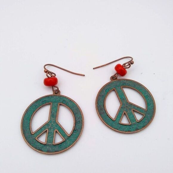 Peace Sign Filigree Patina Earrings - Picture 3 of 4